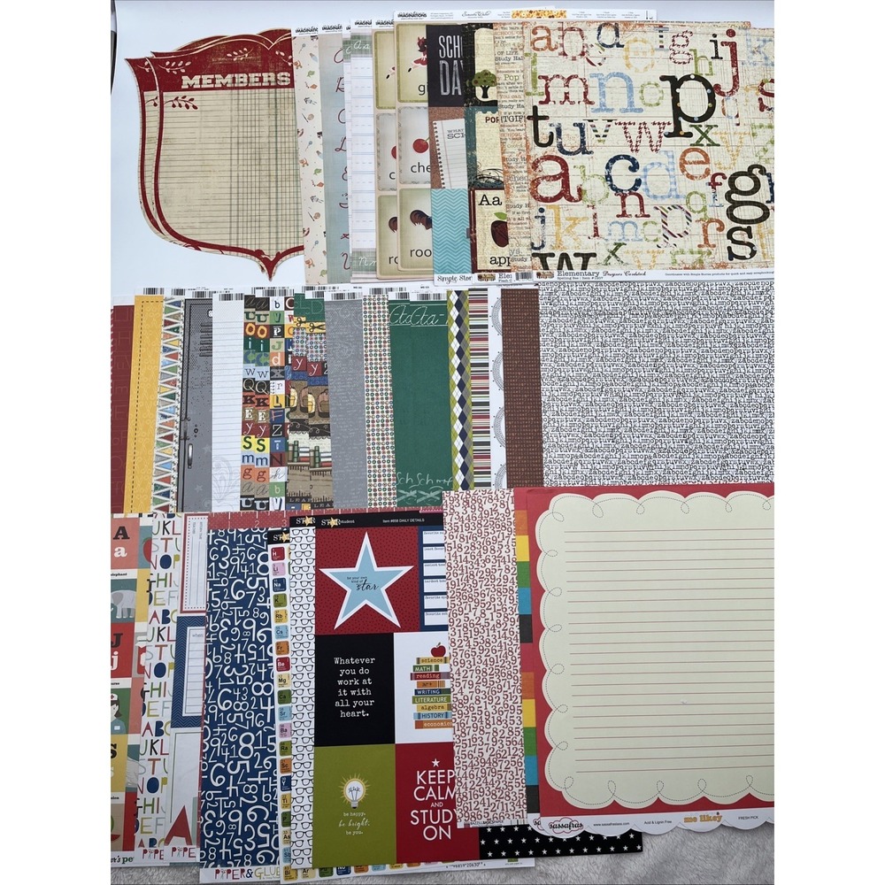 12x12 School Scrapbook Paper Lot Pink Paislee Bella Blvd Simple Stories